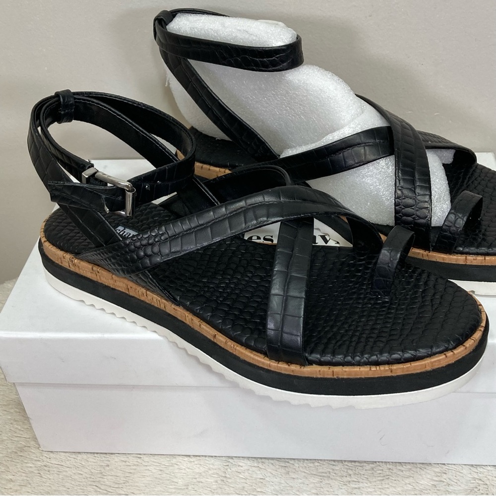 NEW Charles David Chance Black Leather Sandal, Women's Size 8 M, MSRP $169